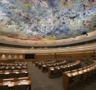 Human Rights and Alliance of Civilizations Room of the Palace of Nations, Geneva (Switzerland). It is the meeting room of the Un