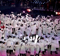 Die Athleten von Sd- und Nordkorea liefen bei der Erffnungsfeier der Olympischen Spiele in Pyeongchang gemeinsam ein.