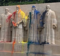 Mit Farbe verschmiert: Das Reformationsdenkmal in Genf.