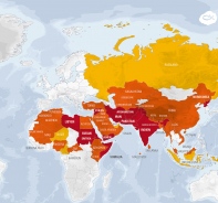  Weltverfolgungsindex 2020 (rot = extremes Ausmass der Verfolgung, orange = sehr schwer, gelb = schwer)